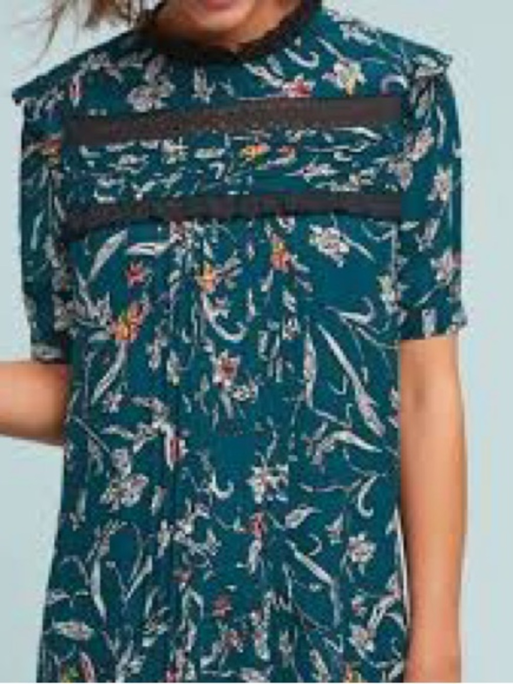 Ines Green Floral Lace Trim Shift Dress by Vineet Bahl, Size M